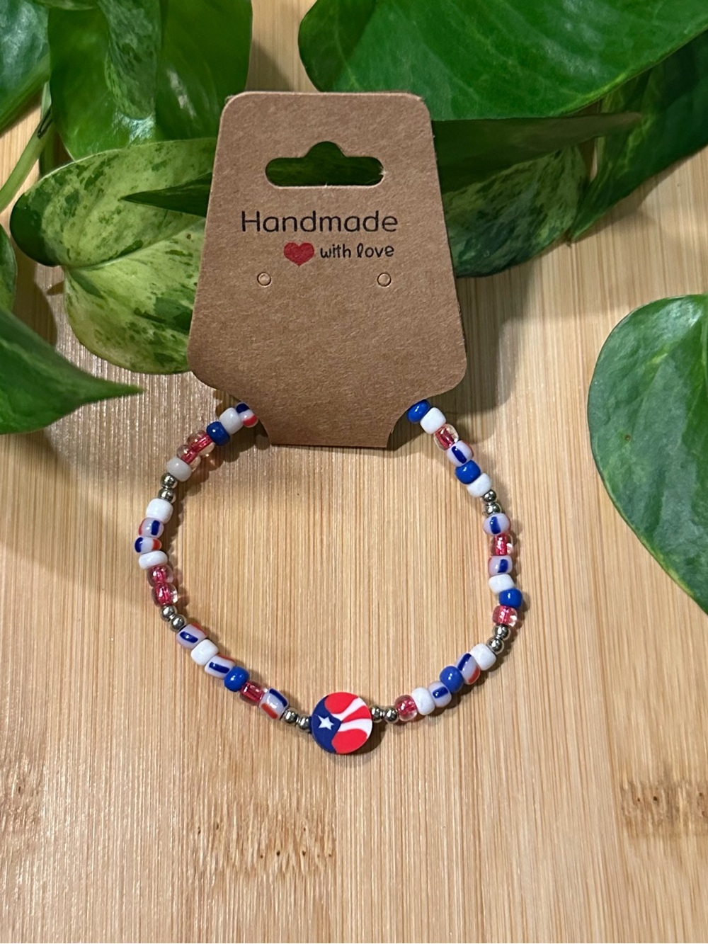 Puerto Rico Stretchy Beaded Bracelet | Handmade | Clay Bead‎ Accent ✨